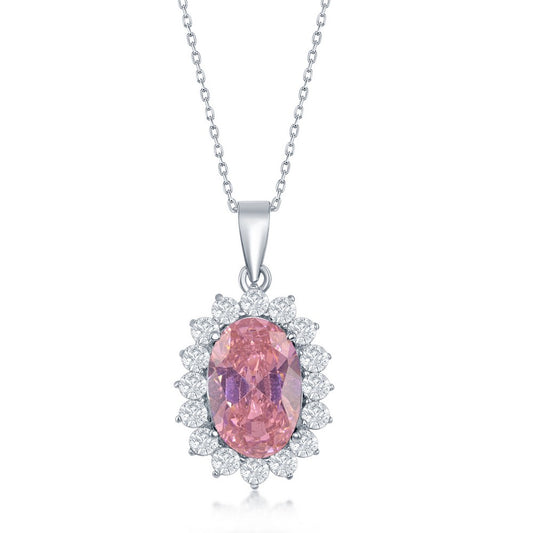 Sterling Silver Royal CZ Pendant - Pink