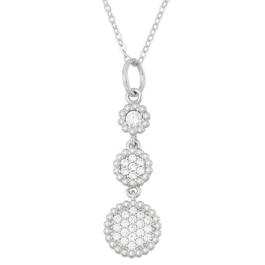 Sterling Silver Triple Round CZ with Beaded Border Pendant