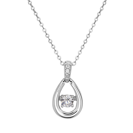 Sterling Silver Open Teardrop with Center Dancing CZ Pendant W/Chain