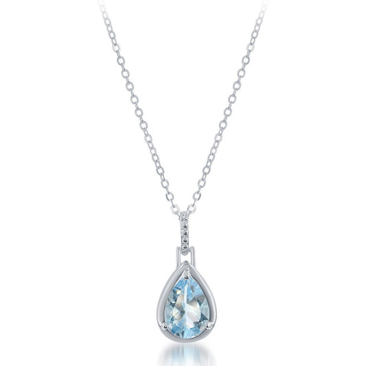 Sterling Silver 2.25 cttw Teardrop Pendant - Blue Topaz