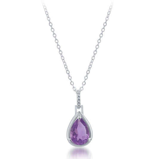 Sterling Silver 1.67 cttw Teardrop Pendant - Amethyst