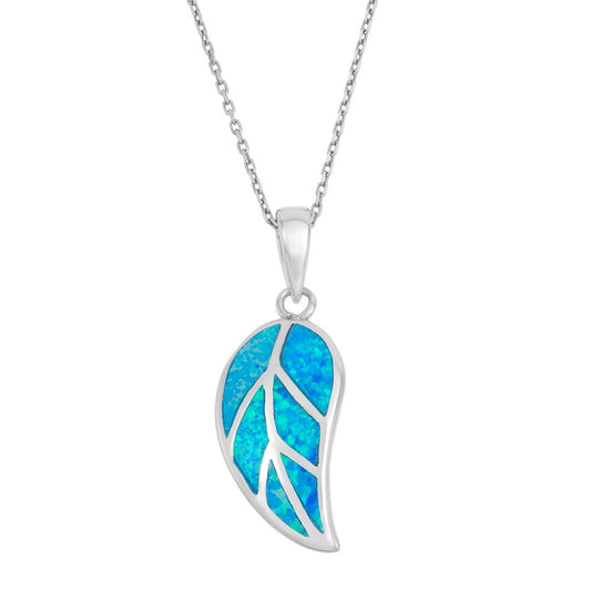 Sterling Silver Blue Inlay Opal Leaf Pendant