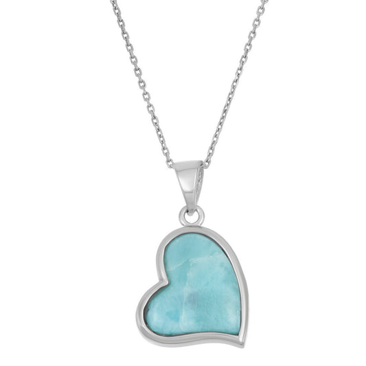 Sterling Silver, Larimar Heart Pendant