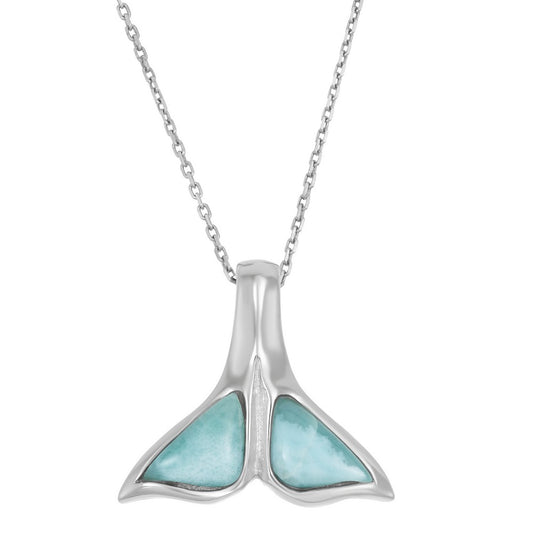 Sterling Silver, Larimar Whale Tale Pendant