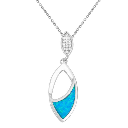 Sterling Silver Cubic Zirconia  and Blue Inlay Opal Pendant