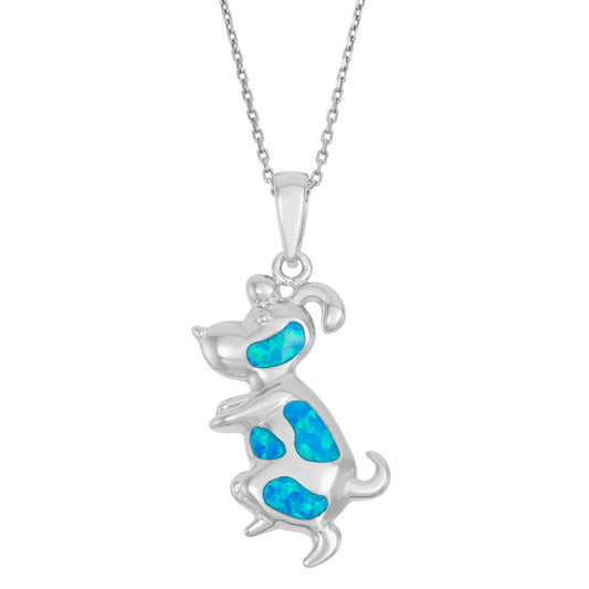 Sterling Silver Blue Inlay Opal "Snoopy" Dog Pendant