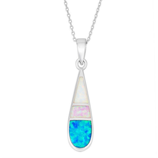 Sterling Silver White, Pink, and Blue Inlay Opal Teardrop Pendant