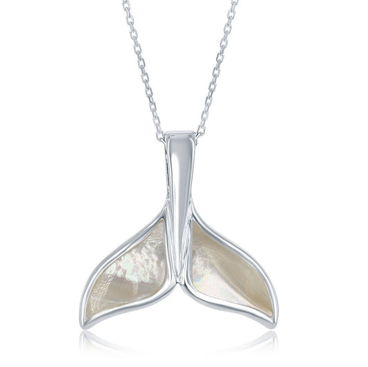Sterling Silver White MOP Whale Tale Pendant