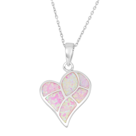 Sterling Silver Pink Inlay Opal Heart Mosaic Style Pendant