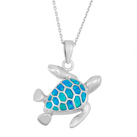 Sterling Silver Turtle Pendant - Blue Opal