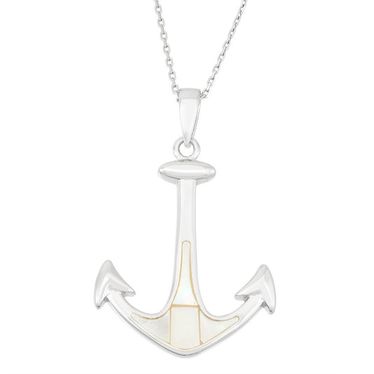 Sterling Silver White MOP Anchor Pendant
