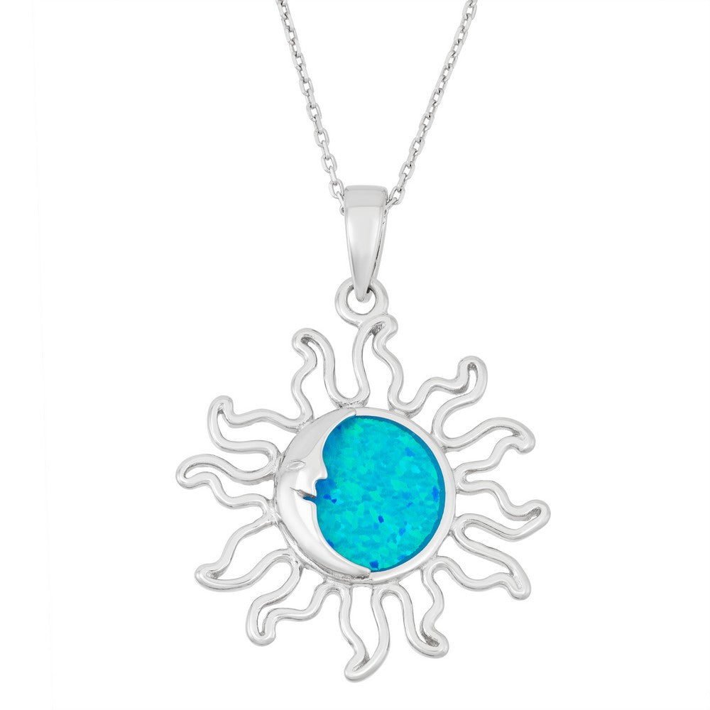 Sterling Silver Blue Inlay Opal Sun Pendant
