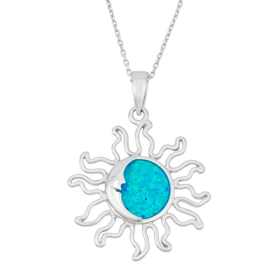 Sterling Silver Blue Inlay Opal Sun Pendant