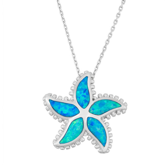 Sterling Silver Blue Inlay Opal Starfish Pendant
