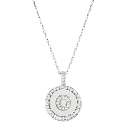 Sterling Silver Micro Pave Circle "O" Pendant W/Chain