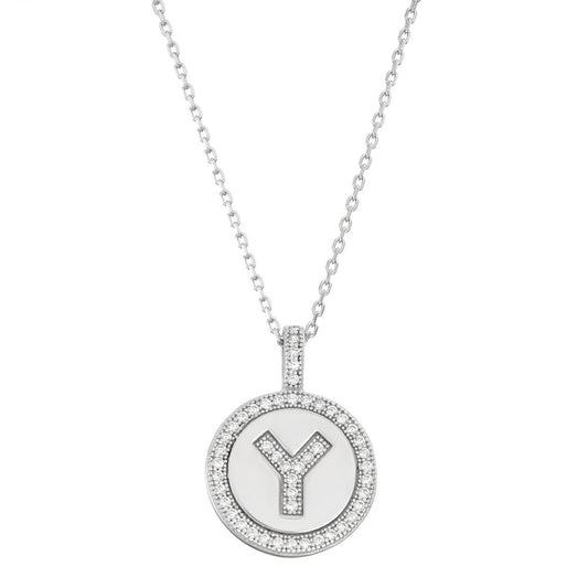 Sterling Silver Micro Pave Circle "Y" Pendant W/Chain