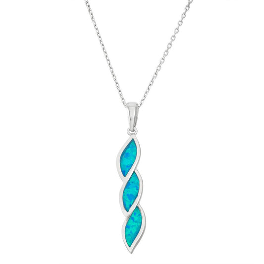 Sterling Silver Blue Inlay Opal Wavy Twist Pendant