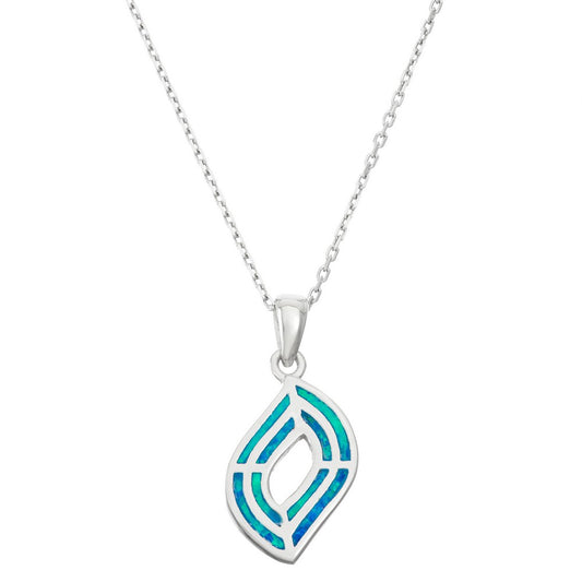 Sterling Silver Blue Inlay Opal Open Marquise Pendant