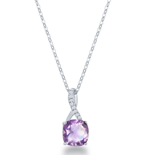 Sterling Silver White Topaz Pendant, with Square Gem -  Amethyst