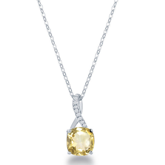 Sterling Silver, White Topaz Pendant, with Square Gem - Citrine
