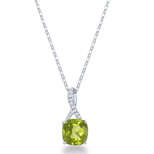 Sterling Silver White Topaz Pendant, with Square Gem -  Peridot