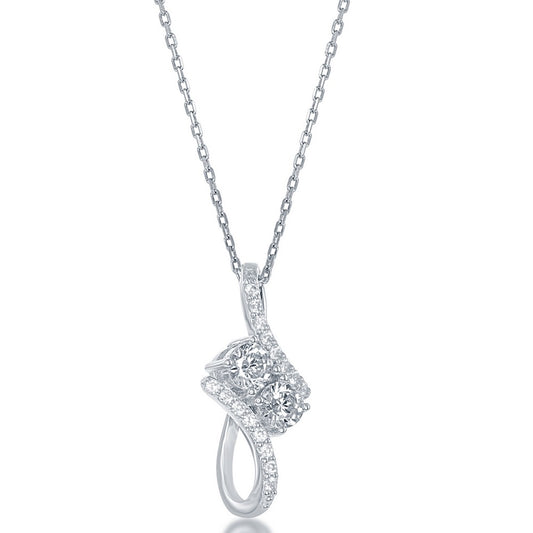 Sterling Silver Thin Long "Us2gether" CZ Pendant