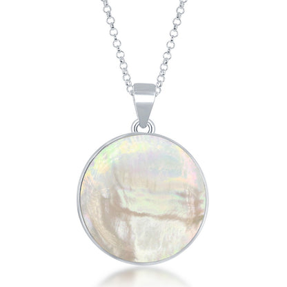 Sterling Silver Large Round Tree of Life Pendant W/Chain - White MOP