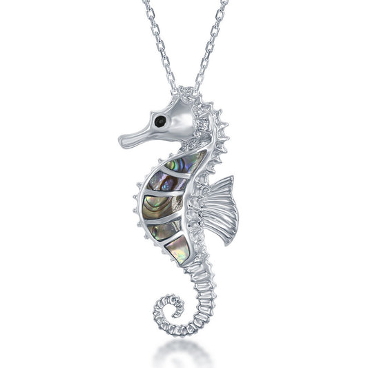 Sterling Silver Black Abalone Seahorse Pendant