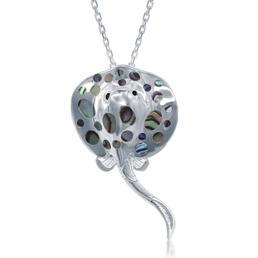 Sterling Silver Black Abalone Spotted Stingray Pendant