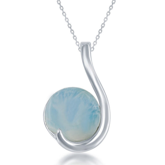 Sterling Silver Round Larimar in Teardrop Shaped Pendant