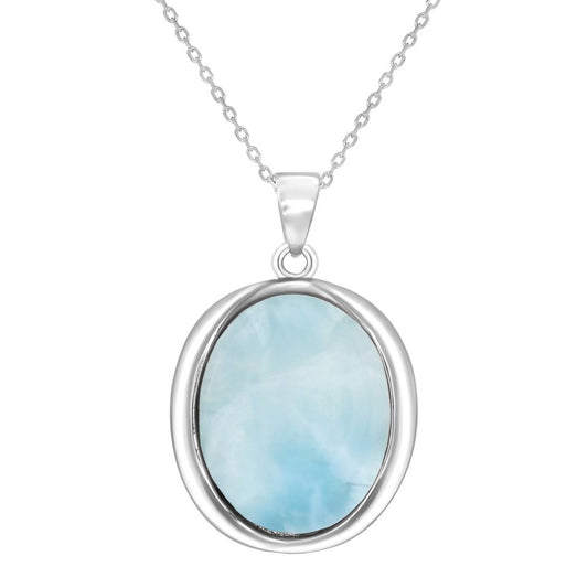 Sterling Silver, Oval Bezel Set Larimar Pendant