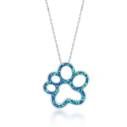 Sterling Silver Blue Inlay Opal Open Paw Print Pendant