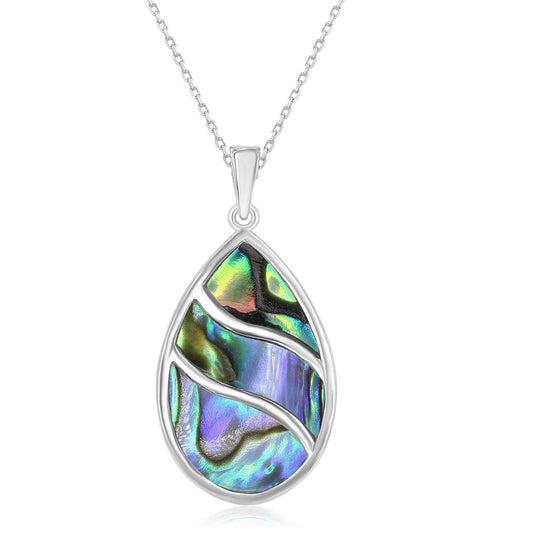 Sterling Silver Abalone Waves Design Teardrop Pendant