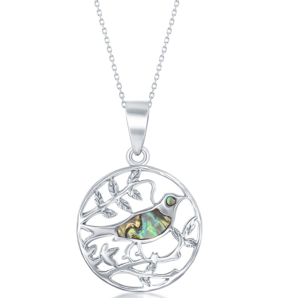 Sterling Silver Abalone Bird On a Branch Pendant
