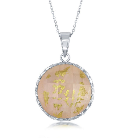 Sterling Silver Round Pink MOP with Gold Specs Doublet Pendant