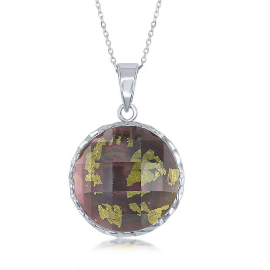 Sterling Silver Round Abalone MOP with Gold Specs Doublet Pendant