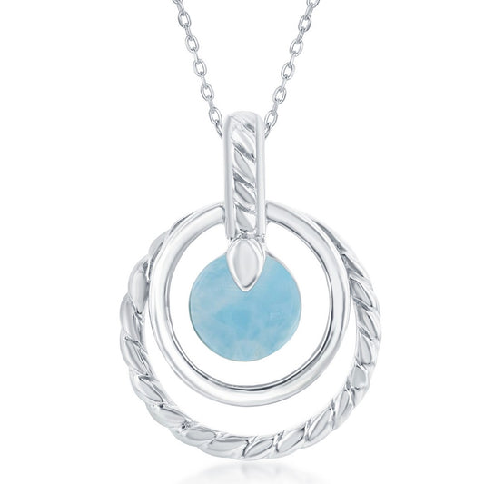 Sterling Silver Double Round Larimar Rope Design Pendant