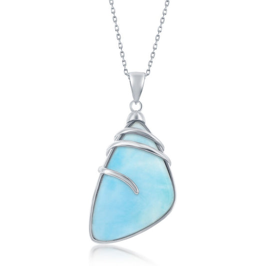 Sterling Silver Large Irregular Shape Larimar Pendant