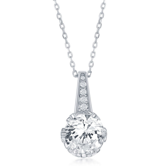 Sterling Silver Round CZ Pendant w/Chain