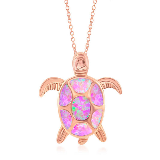 Sterling Silver Pink-Opal Turtle Pendant - Rose Gold Plated