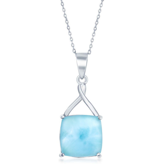 Sterling Silver, Four-Prong Square Larimar Pendant