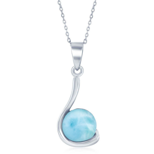 Sterling Silver Open Top with Round Larimar In Swirl Design Pendant