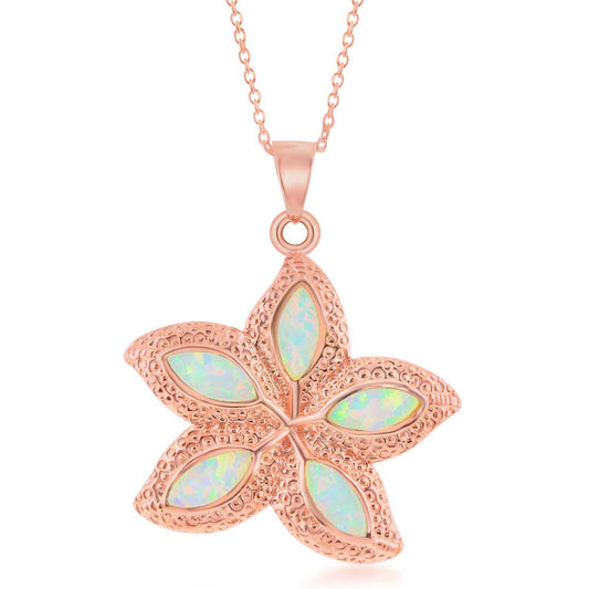 Sterling Silver White Inlay Opal Starfish Pendant - Rose Gold Plated