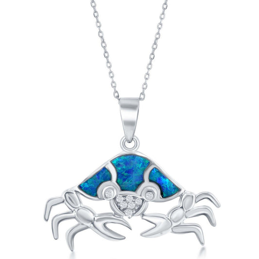 Sterling Silver Large Blue Inlay Opal Hermit Crab Pendant