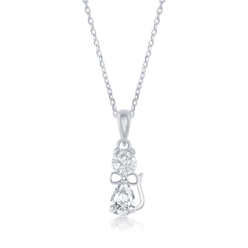 Sterling Silver, Cubic Zirconia Cat Pendant