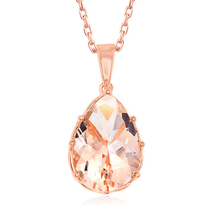 Sterling Silver Eight-Prong Pear-Shaped Morganite CZ Pendant - Rose Gold Plated