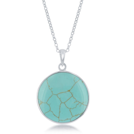 Sterling Silver Anchor with Twisted Rope Round Turquoise Pendant W/Chain