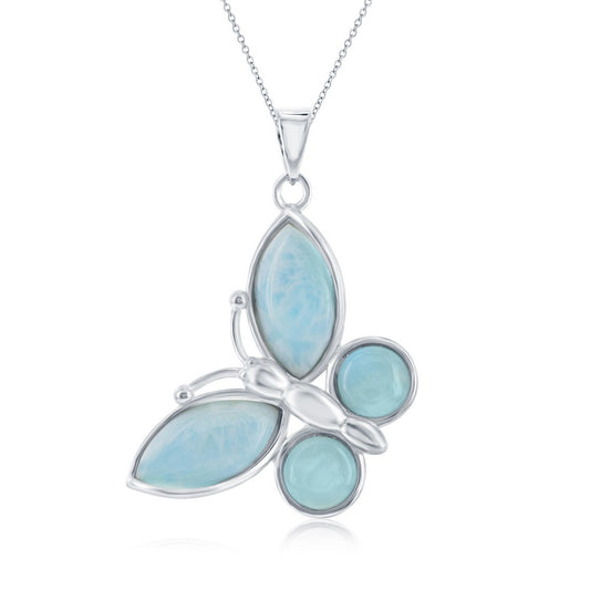 Sterling Silver Large Larimar Butterfly Pendant
