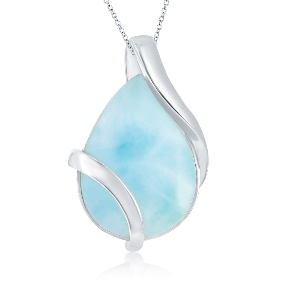 Sterling Silver Large Pear-Shaped Larimar Designed Pendant