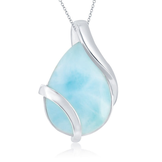Sterling Silver Large Pear-Shaped Larimar Designed Pendant